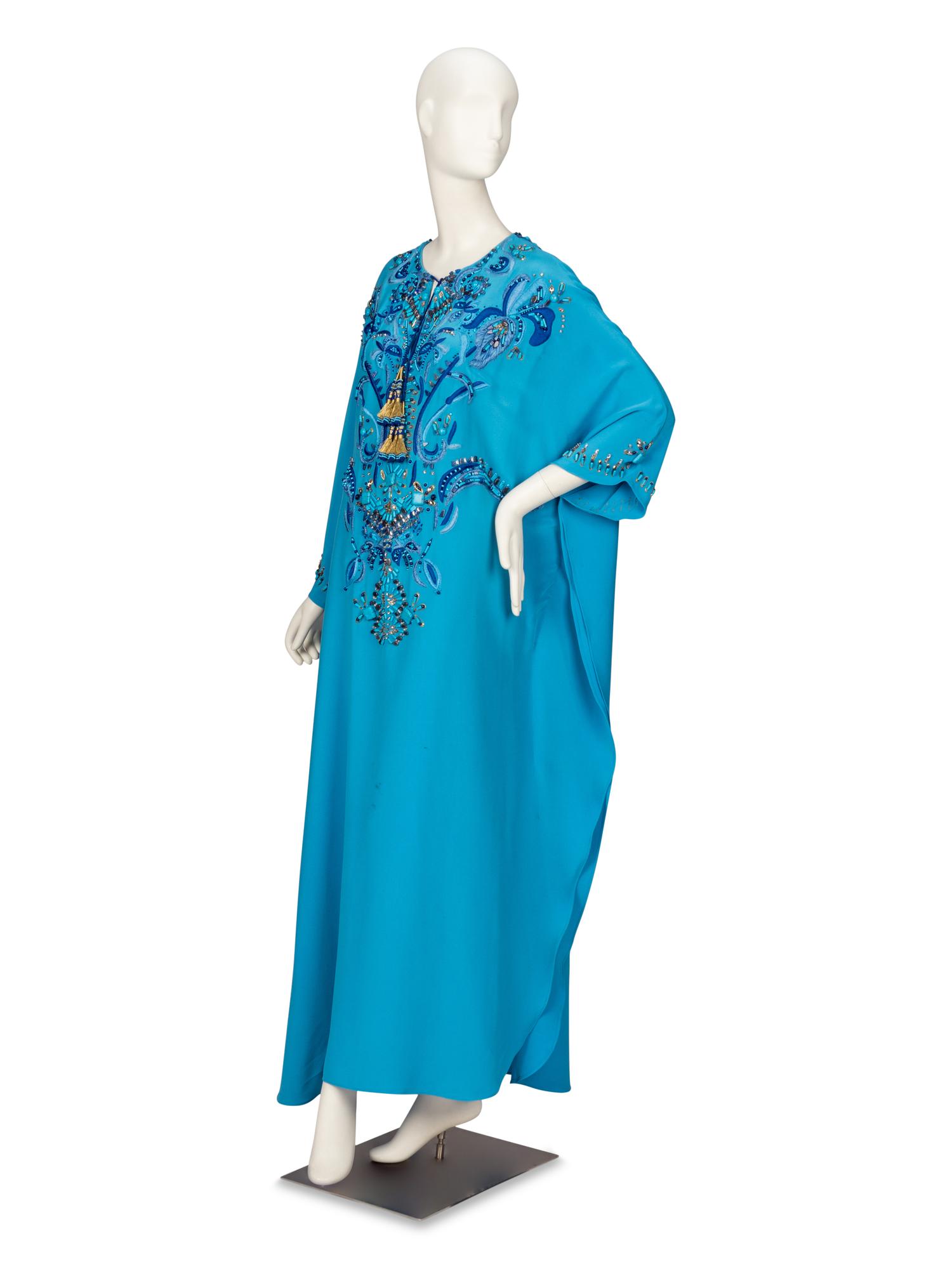 EMILIO PUCCI, CERULEAN EMBELLISHED KAFTAN WITH TASSELS