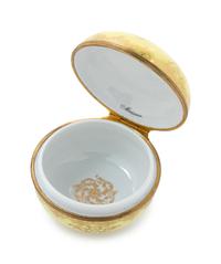 A Meissen Gilt Metal Mounted Painted and Parcel Gilt Yellow-Ground Porcelain Box