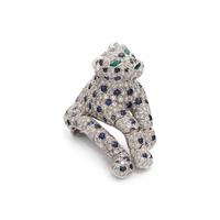 PLATINUM, DIAMOND, SAPPHIRE, AND EMERALD LEOPARD PIN