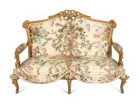 A South Italian Giltwood Canapé with Clarence House and Scalamandré Silk Upholstery