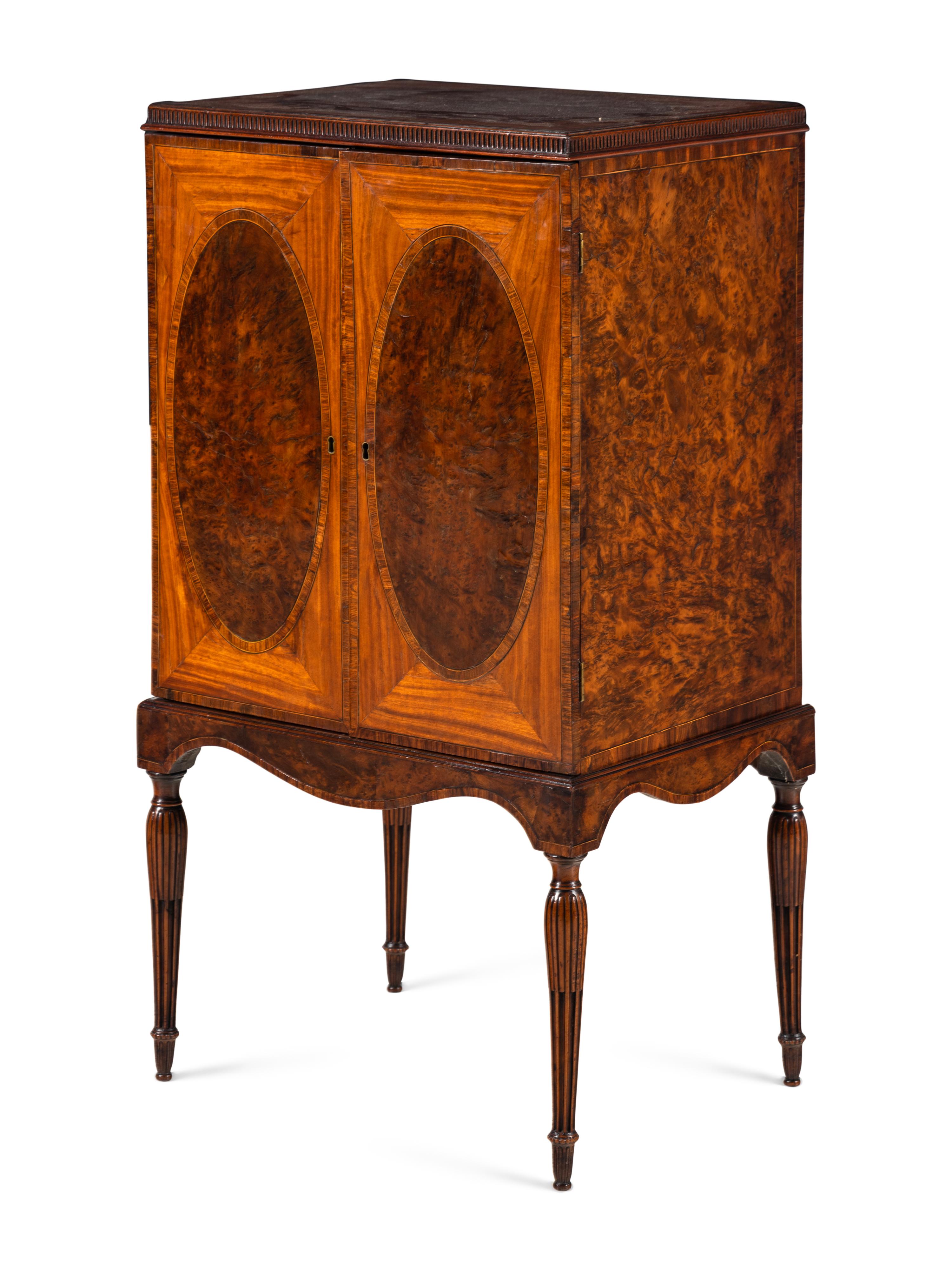A George III Yew and Satinwood Collector's Cabinet on Stand