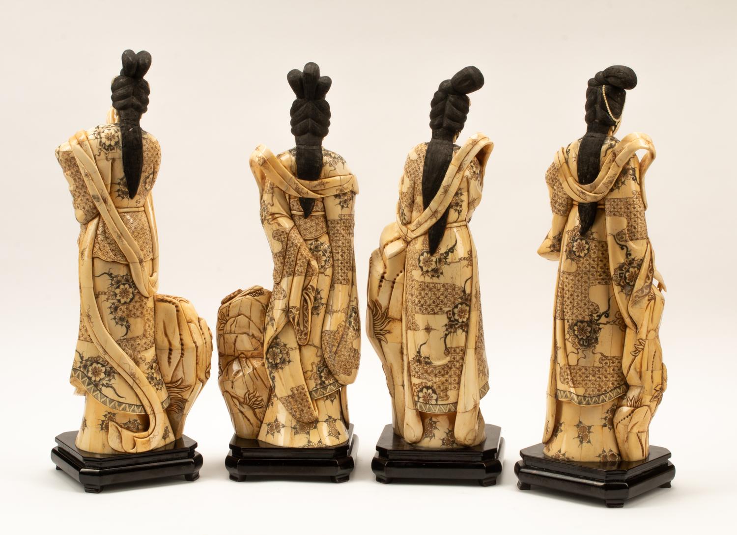 A Set of Four Japanese Bone and Enamel Figures of Ladies