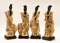 A Set of Four Japanese Bone and Enamel Figures of Ladies