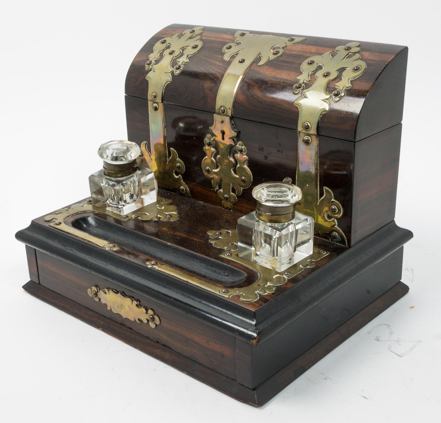 An English Brass Banded Rosewood Letter Box Width 12 inches. — 19TH CENTURY