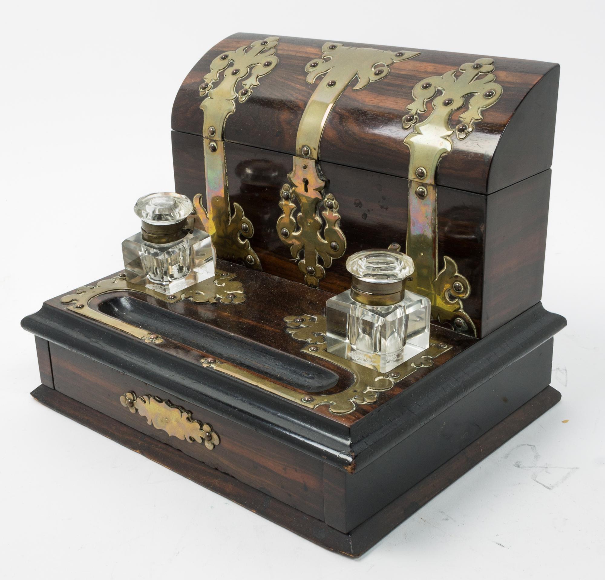 An English Brass Banded Rosewood Letter Box Width 12 inches. — 19TH CENTURY