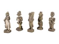 Five French Limestone Garden Figures of Musicians