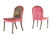 A Set of Six George III Style Painted Dining Chairs with Cut Velvet Upholstery