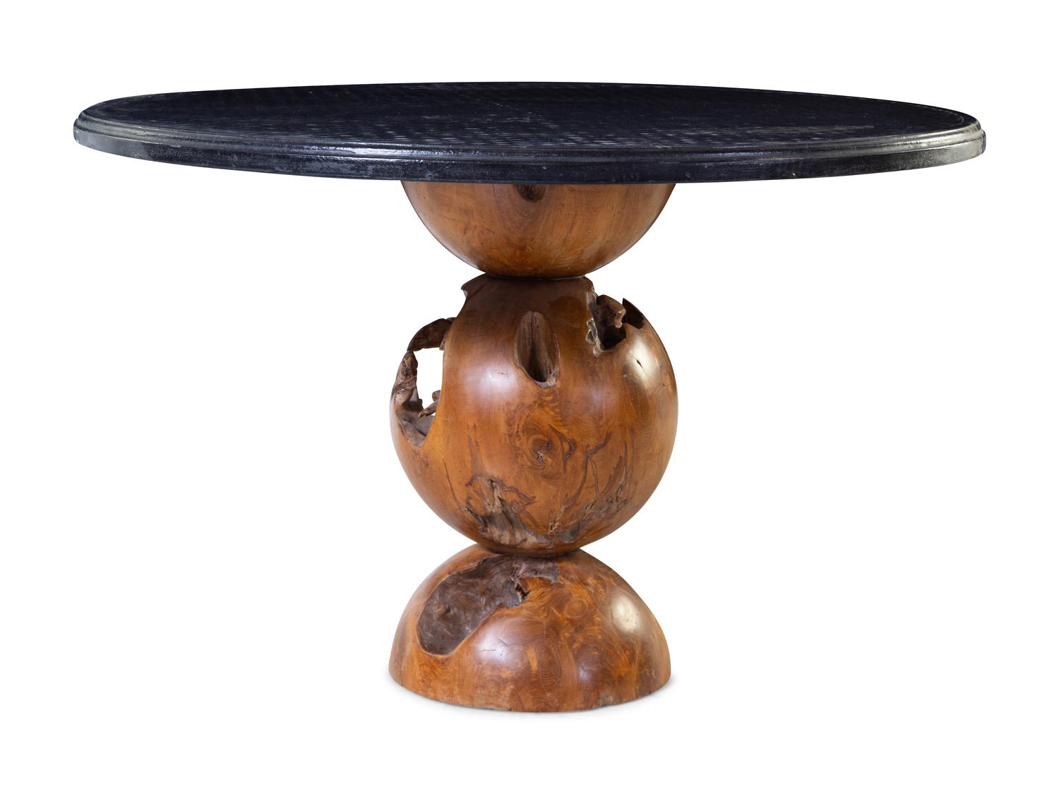 A Contemporary Cast Metal and Burlwood Center Table