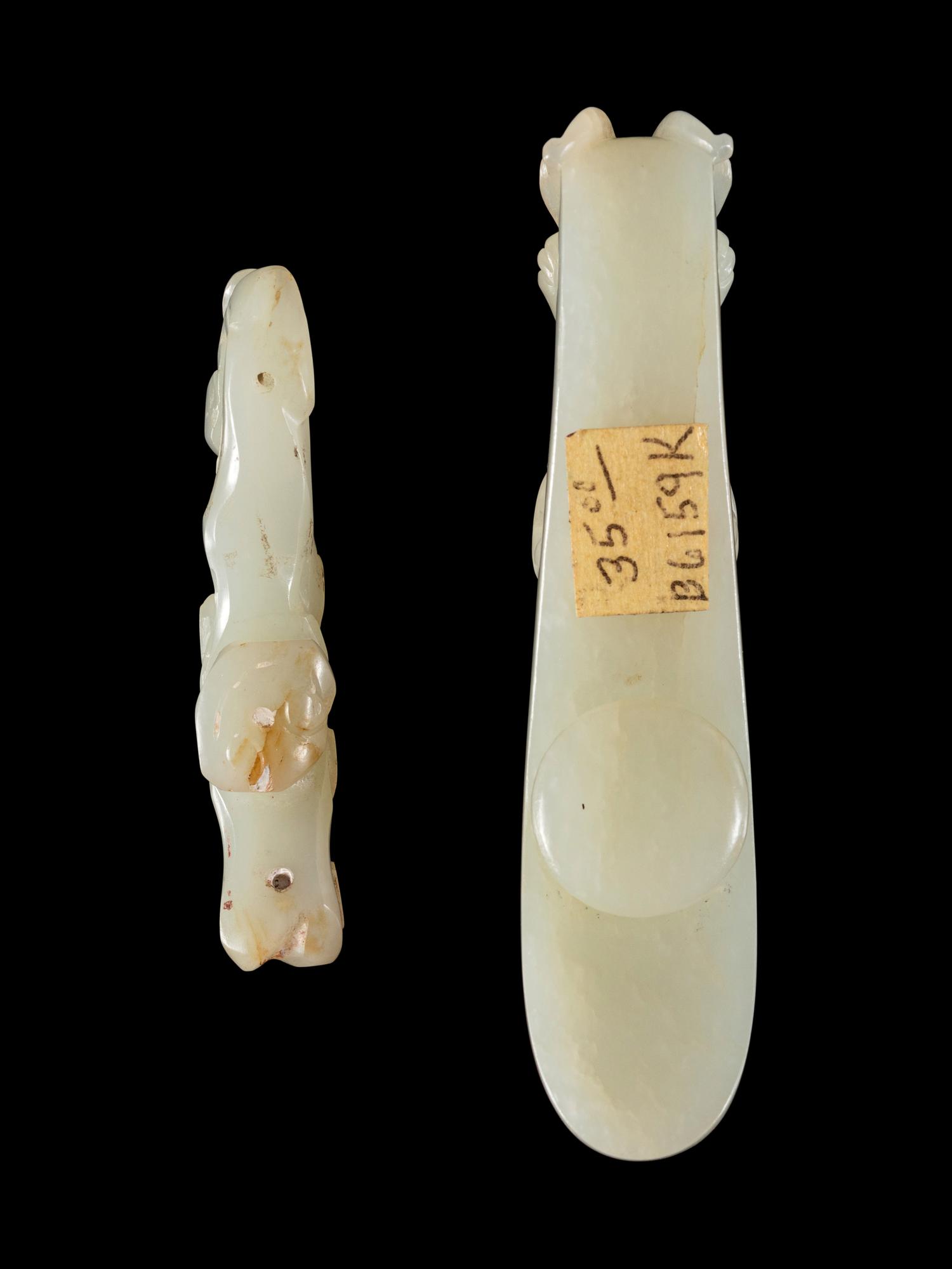 Two Pale Celadon Jade Belt Hooks
