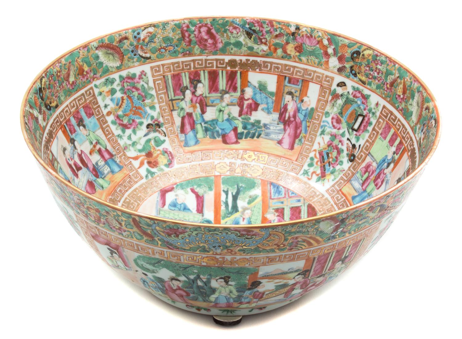 A Chinese Export Rose Canton Punch Bowl Height 6 x diameter 12 3/4 inches.