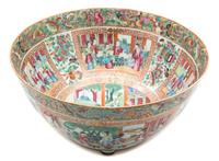A Chinese Export Rose Canton Punch Bowl Height 6 x diameter 12 3/4 inches.