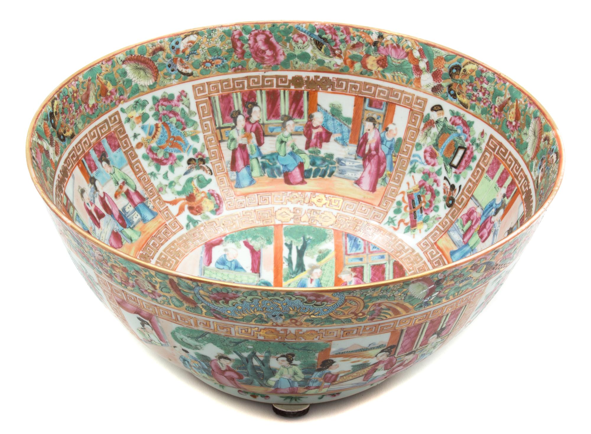 A Chinese Export Rose Canton Punch Bowl Height 6 x diameter 12 3/4 inches.