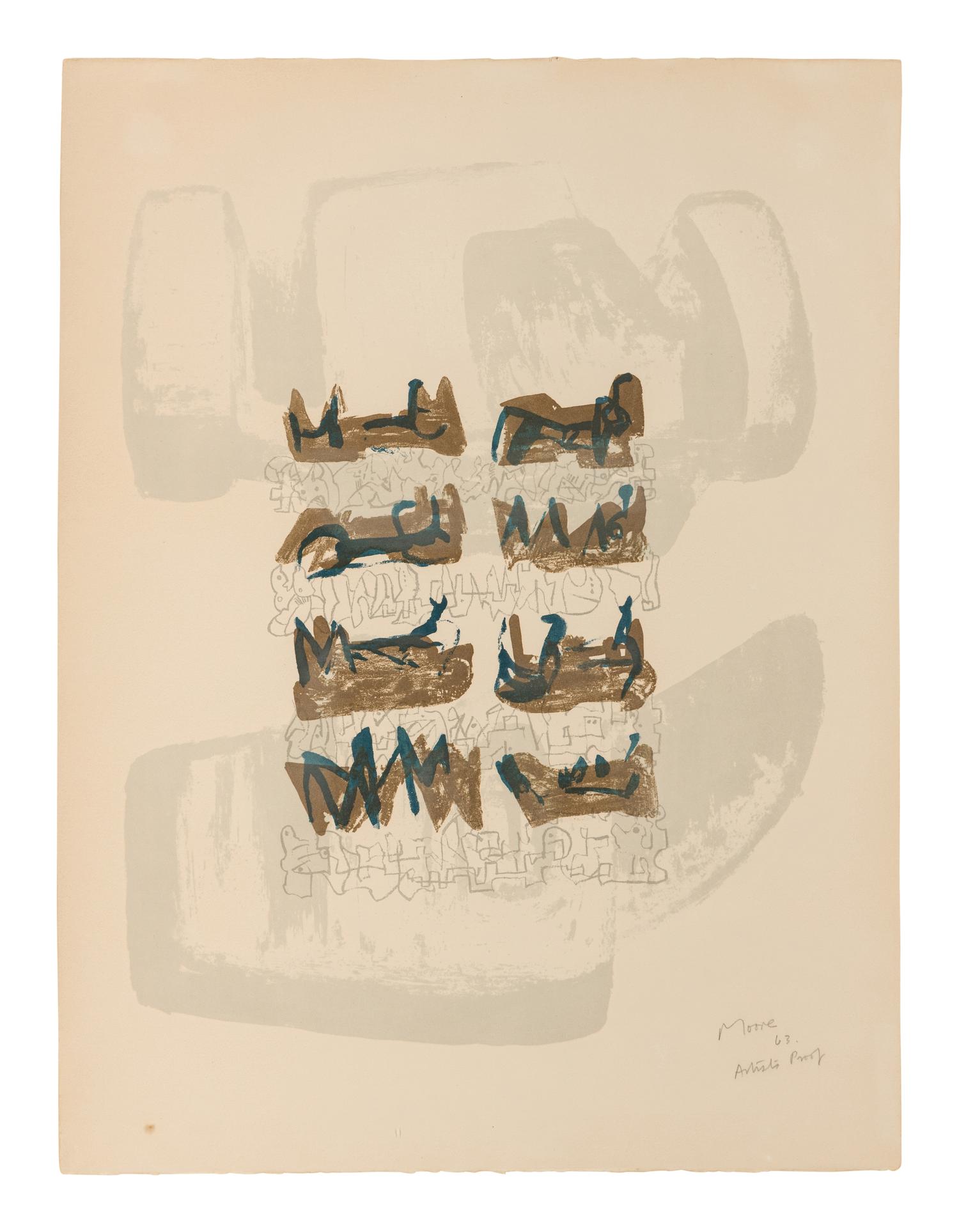 Eight Reclining Figures on a Rock Background , 1963