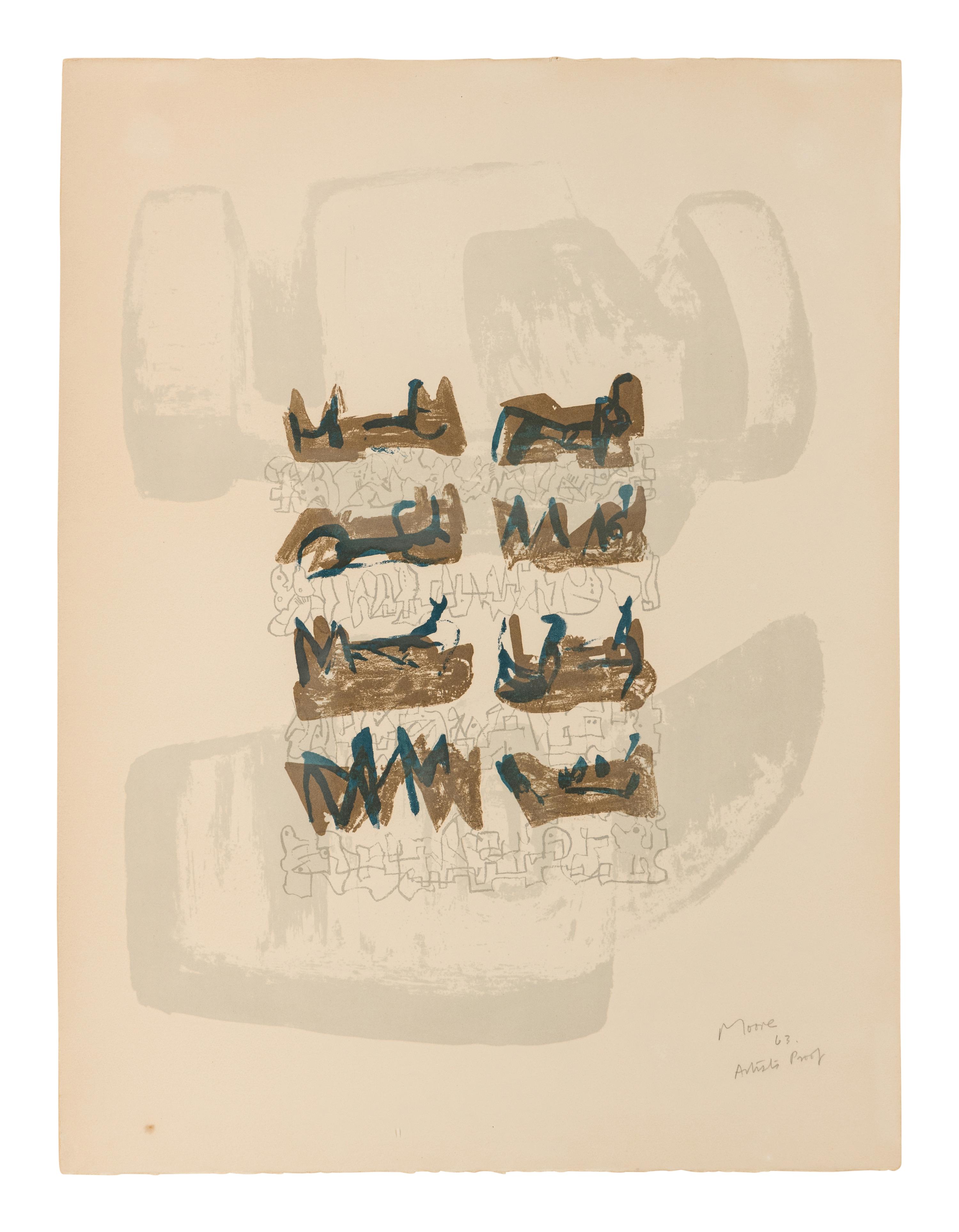 Eight Reclining Figures on a Rock Background , 1963