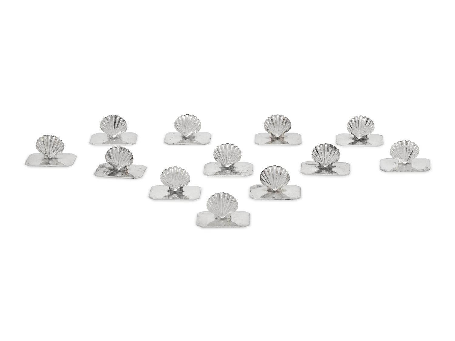 A Set of Twelve Portuguese Silver-Plate Shell-Form Place Card Holders