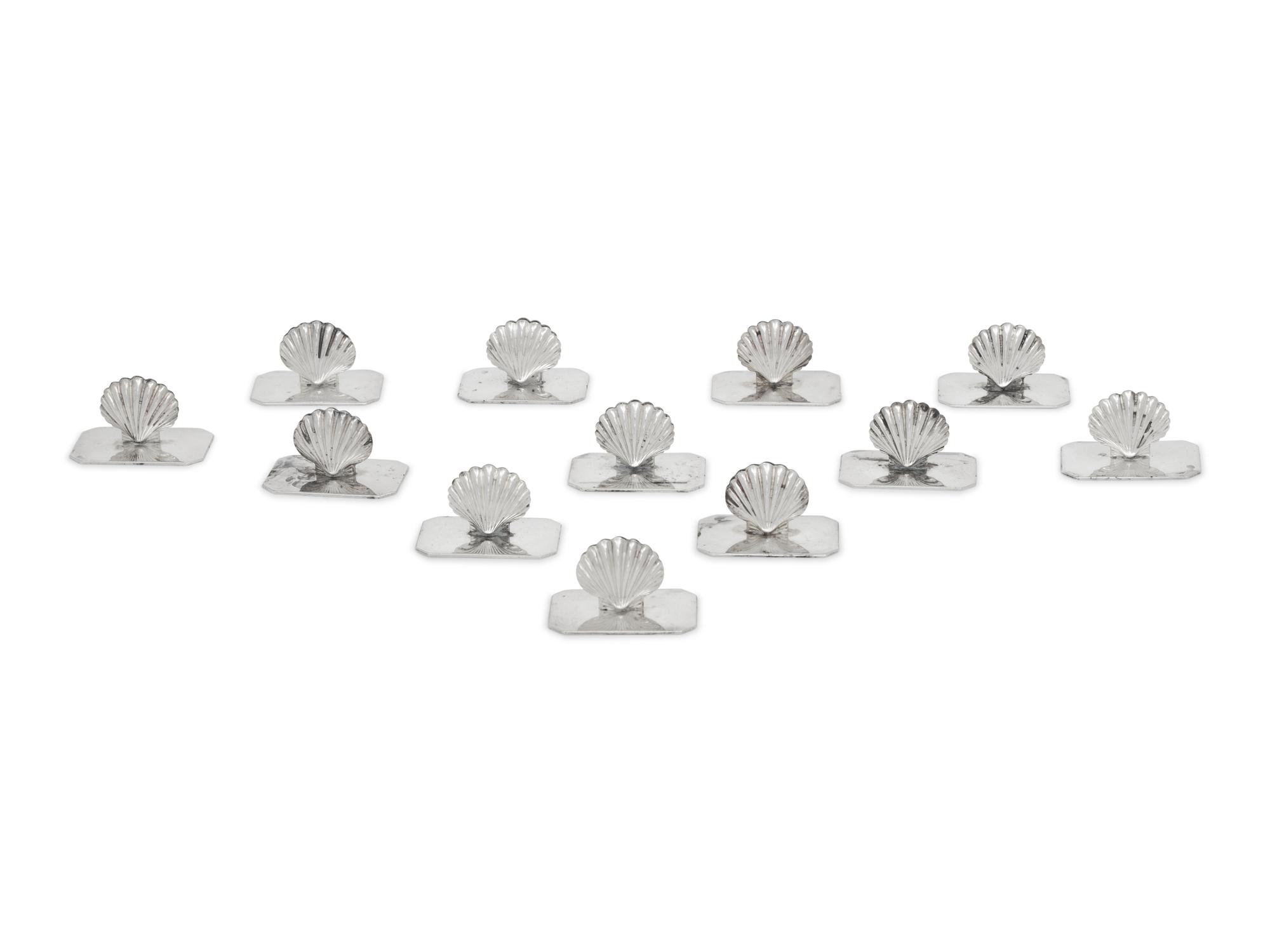 A Set of Twelve Portuguese Silver-Plate Shell-Form Place Card Holders