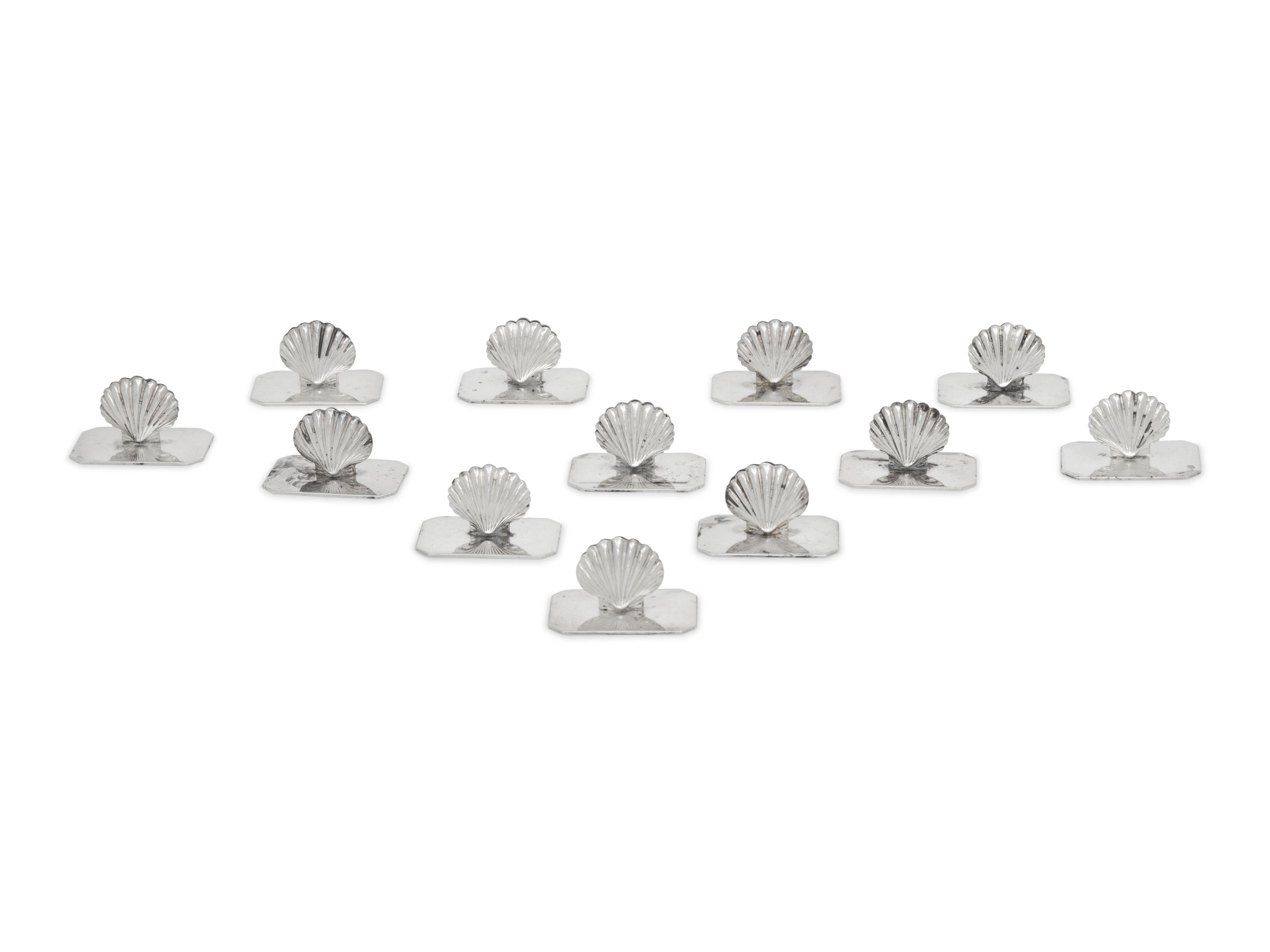 A Set of Twelve Portuguese Silver-Plate Shell-Form Place Card Holders