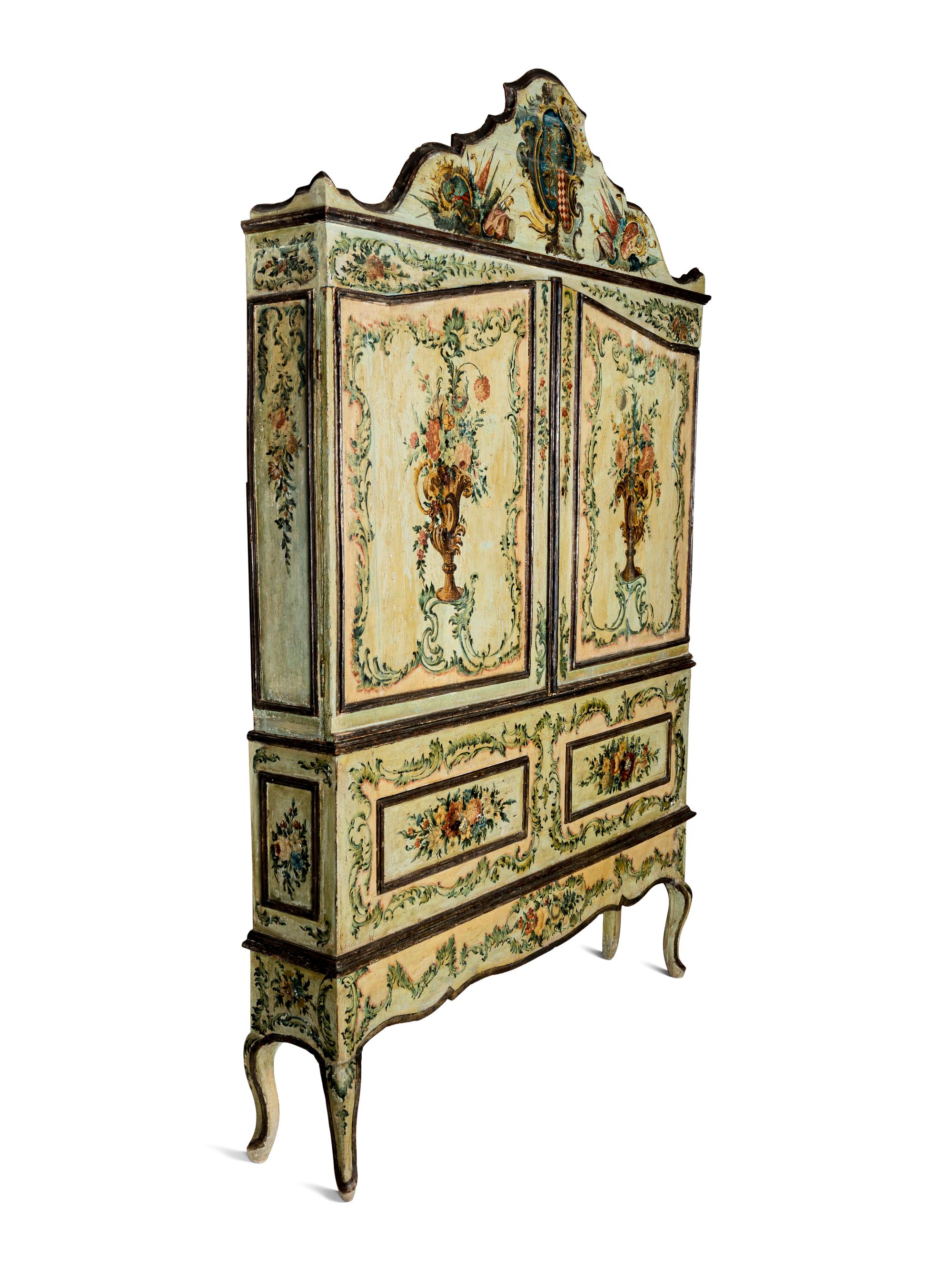 A North Italian Rococo Polychrome Painted Cabinet on Stand