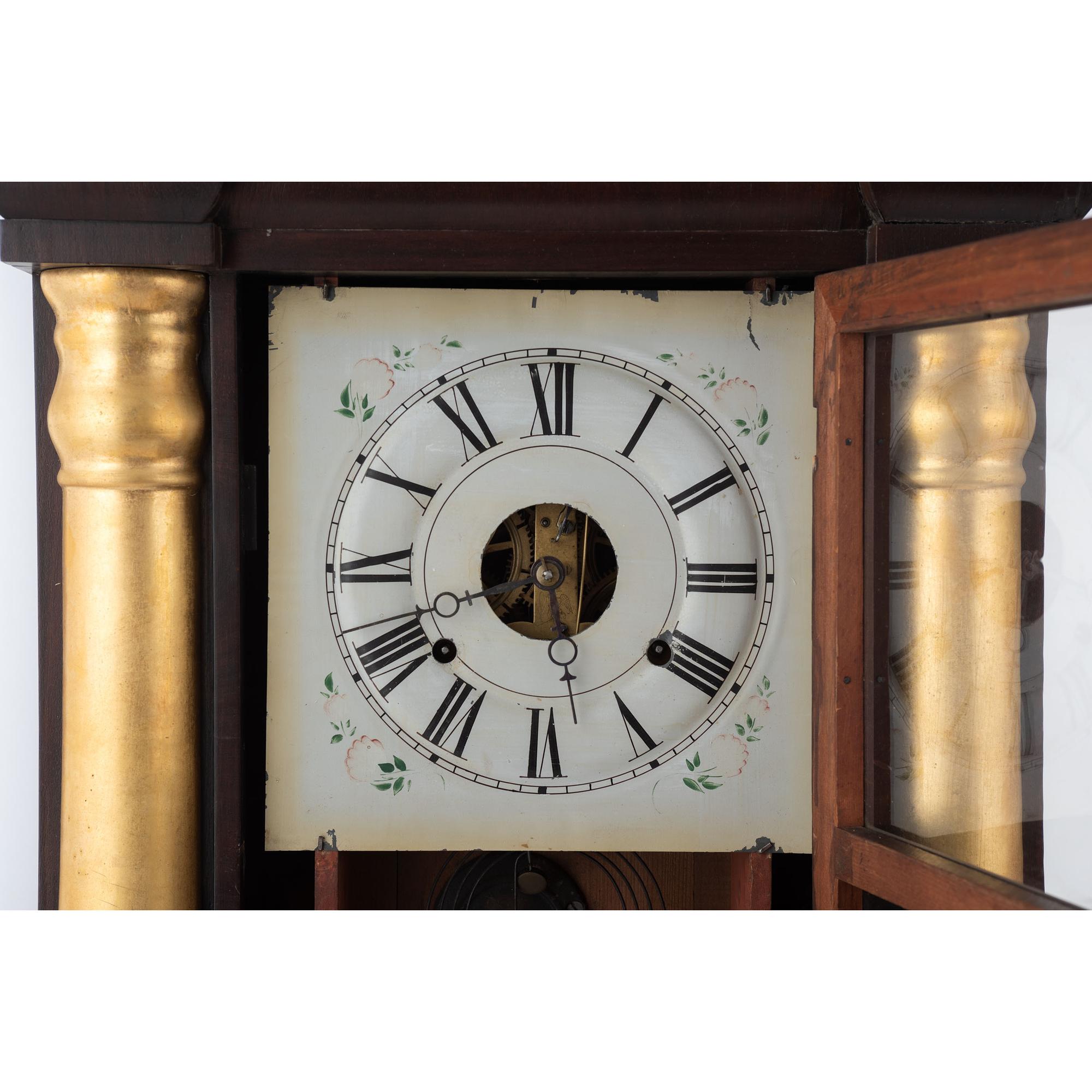 A Seth Thomas Empire Mahogany and Giltwood Shelf Clock