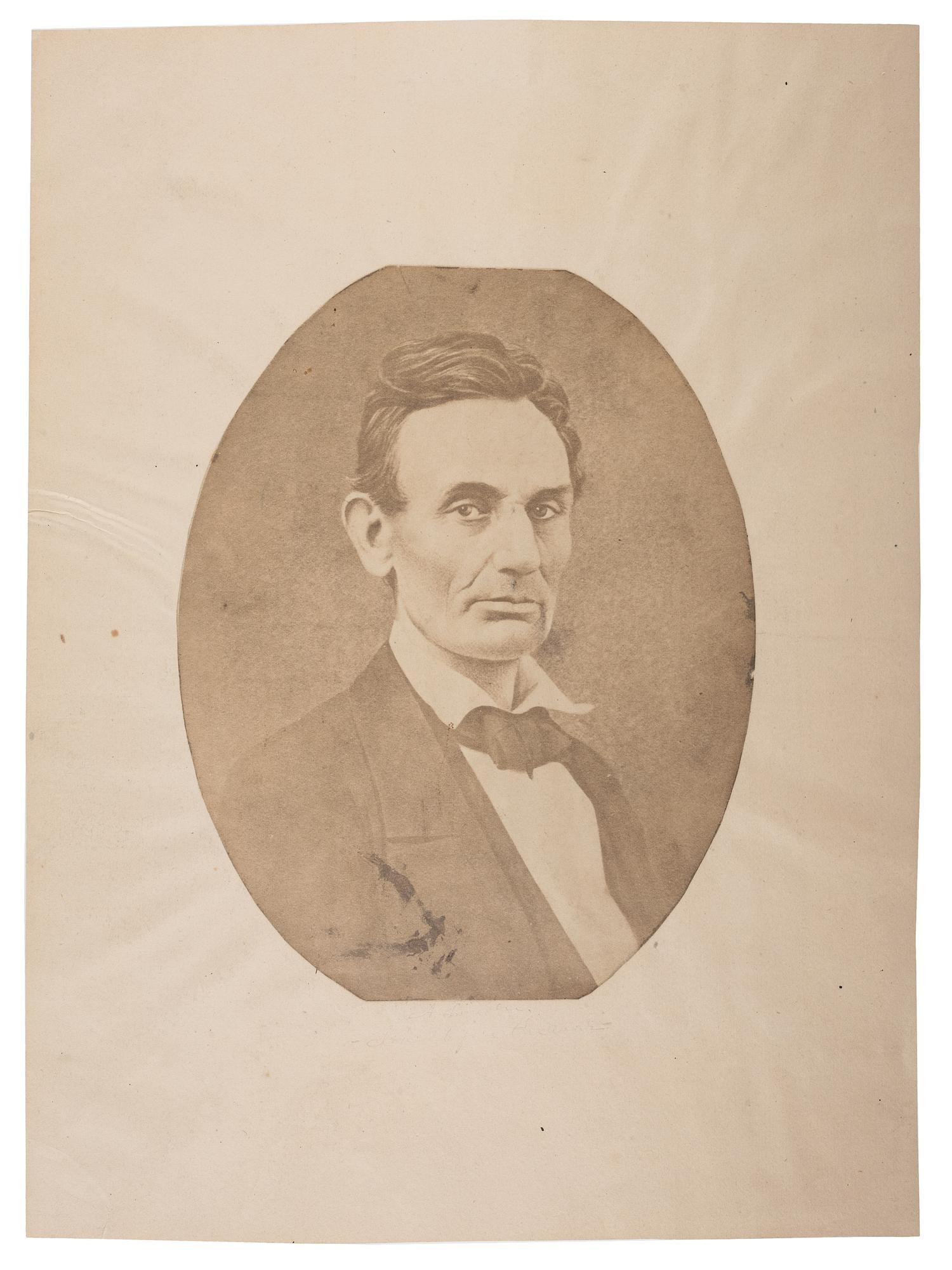 [LINCOLN, Abraham (1809-1865)]. FASSETT, Samuel, photographer. Salted paper print of Abraham Lincoln. [Chicago, IL]: ca 1859.