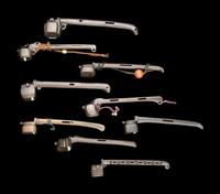 Nine Japanese Reticulated Bronze Portable Writing Sets, Yatate