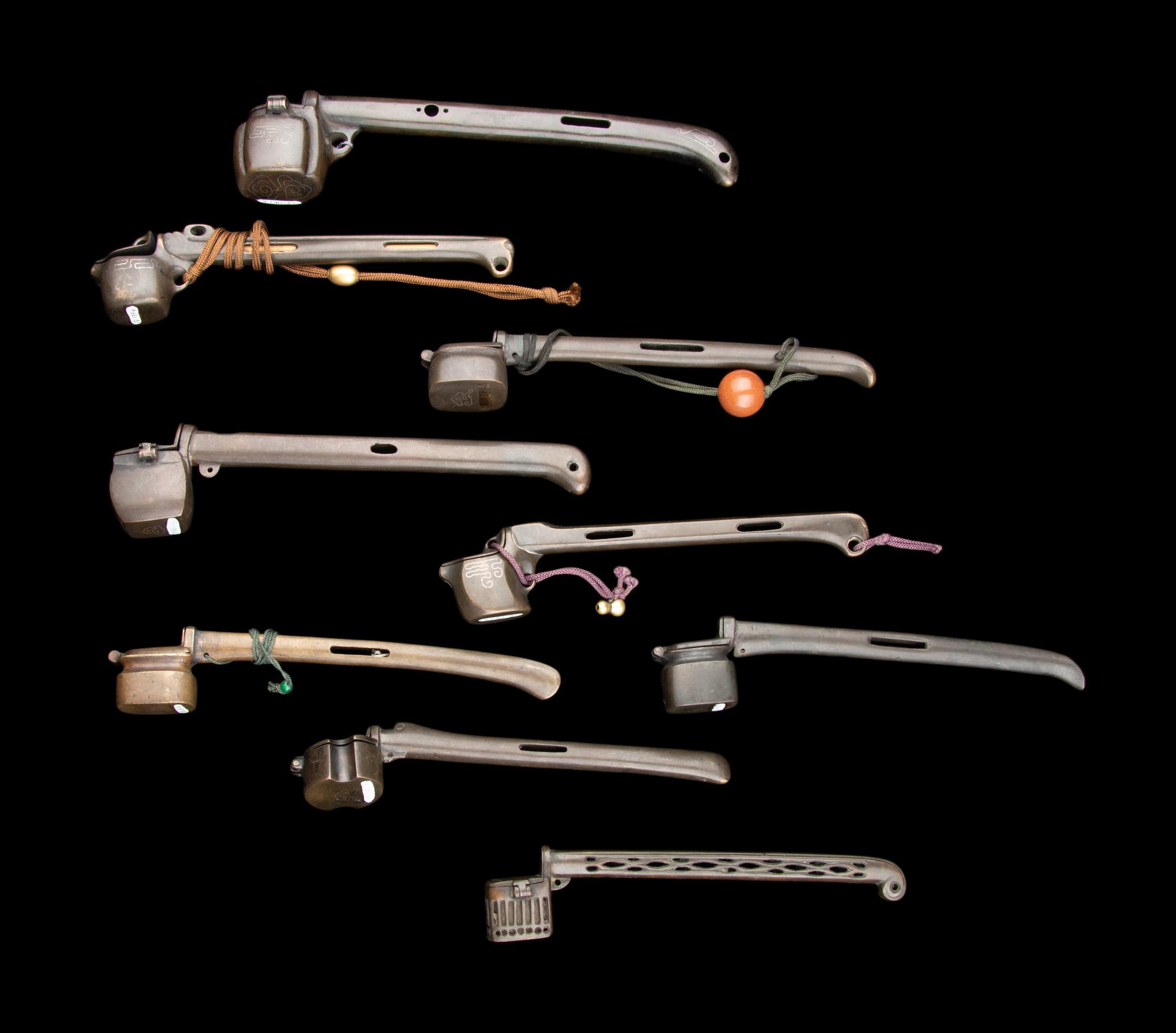 Nine Japanese Reticulated Bronze Portable Writing Sets, Yatate