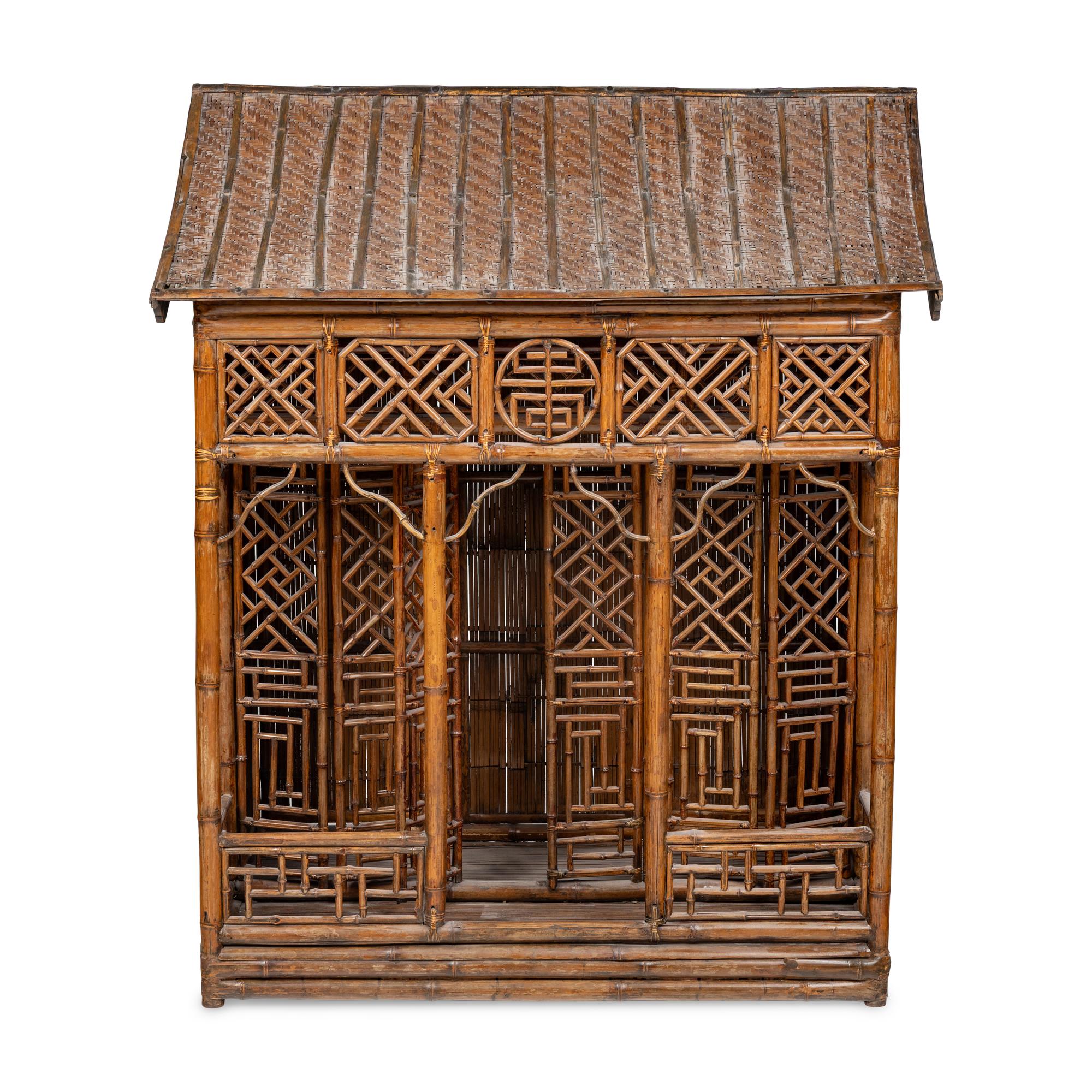 A Large Chinese Spotted Bamboo Shrine, 20th Century — 近代 斑竹仿廳堂式大佛龕
