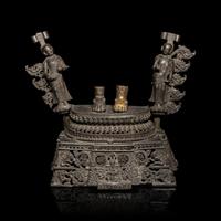 A Nepalese Bronze Lotus Base and Plinth with Remaining Feet, 19th/20th Century