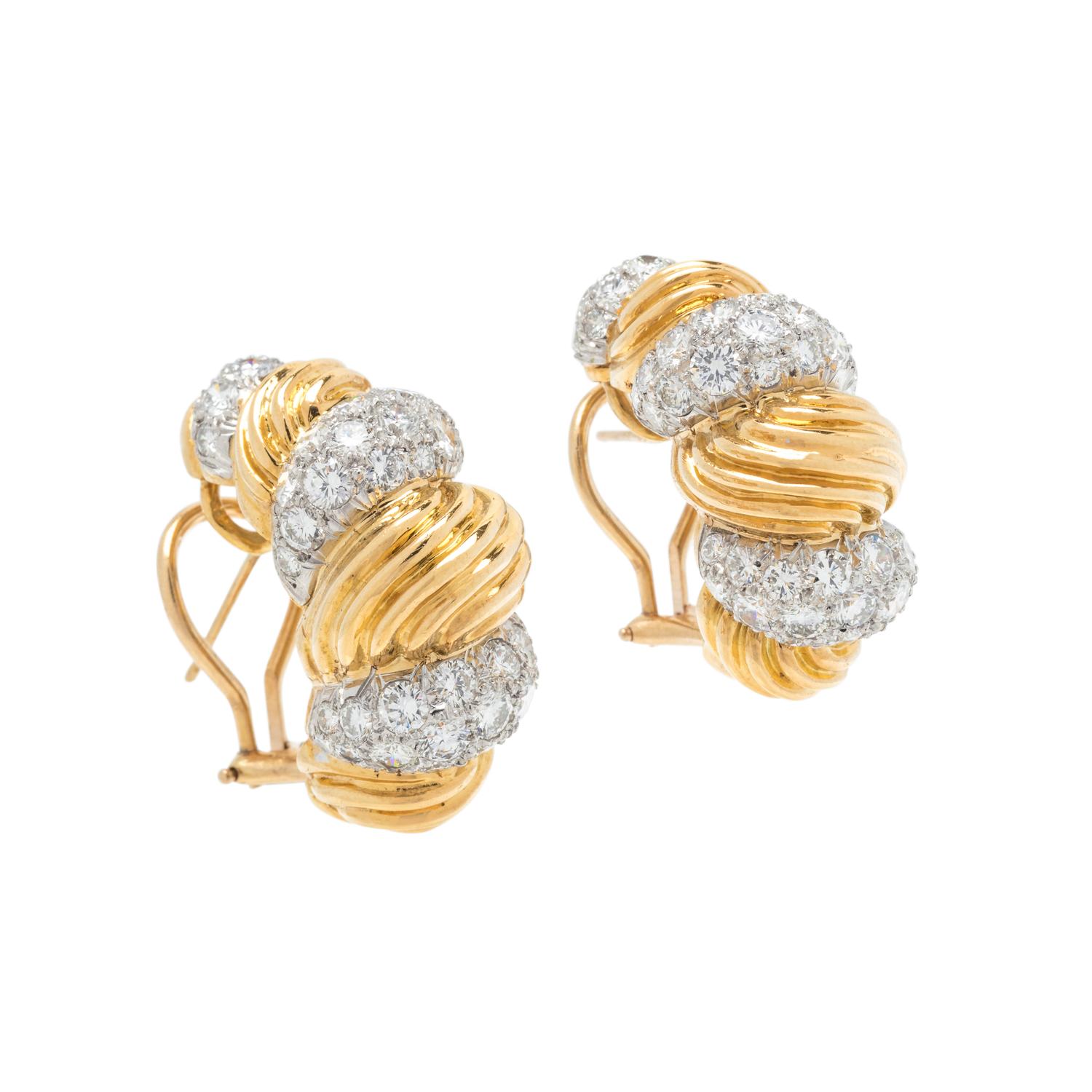 YELLOW GOLD, PLATINUM AND DIAMOND EARCLIPS