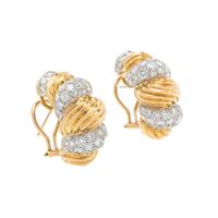 YELLOW GOLD, PLATINUM AND DIAMOND EARCLIPS
