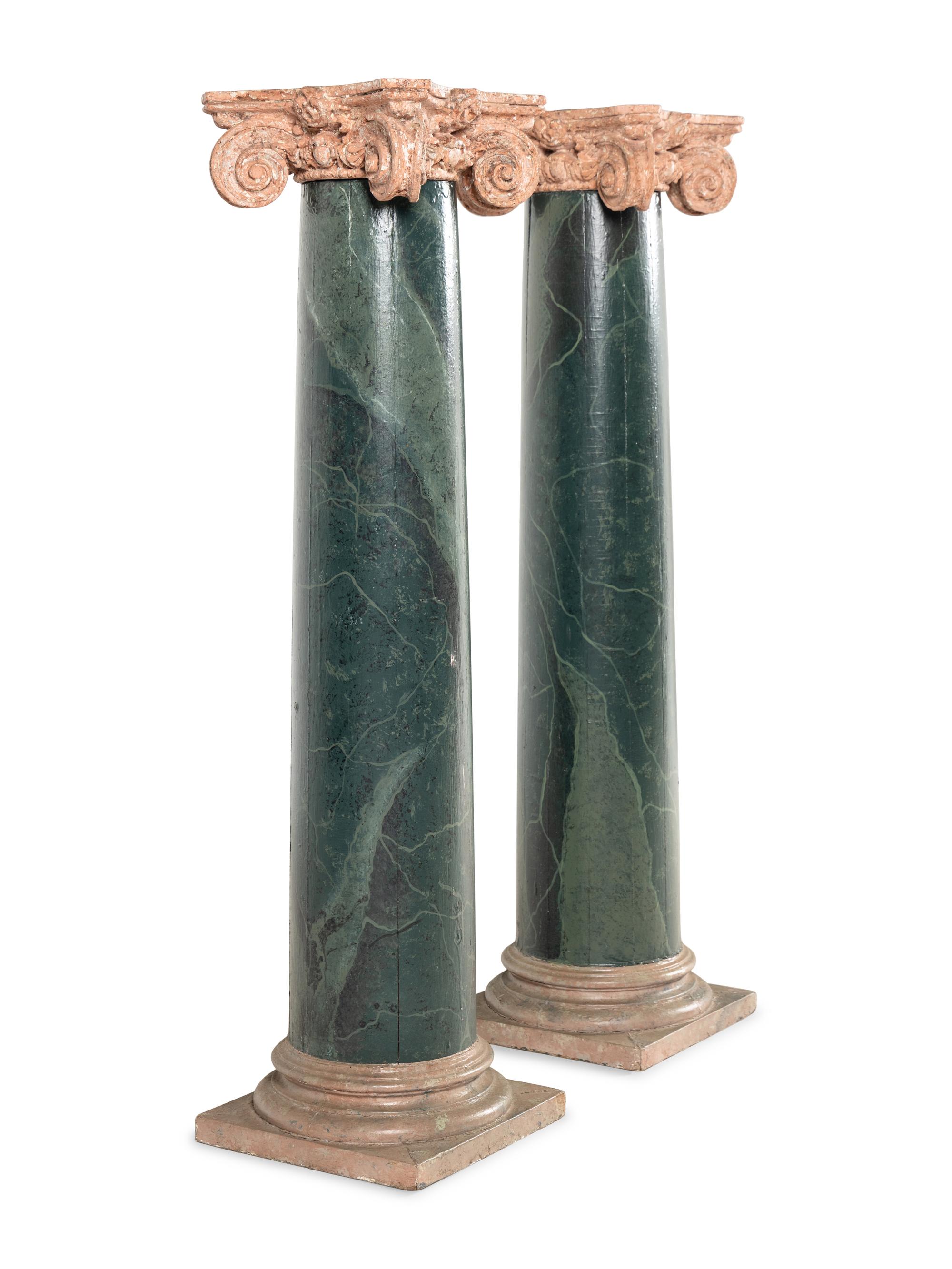 A Pair of Faux Painted Marble Pedestals