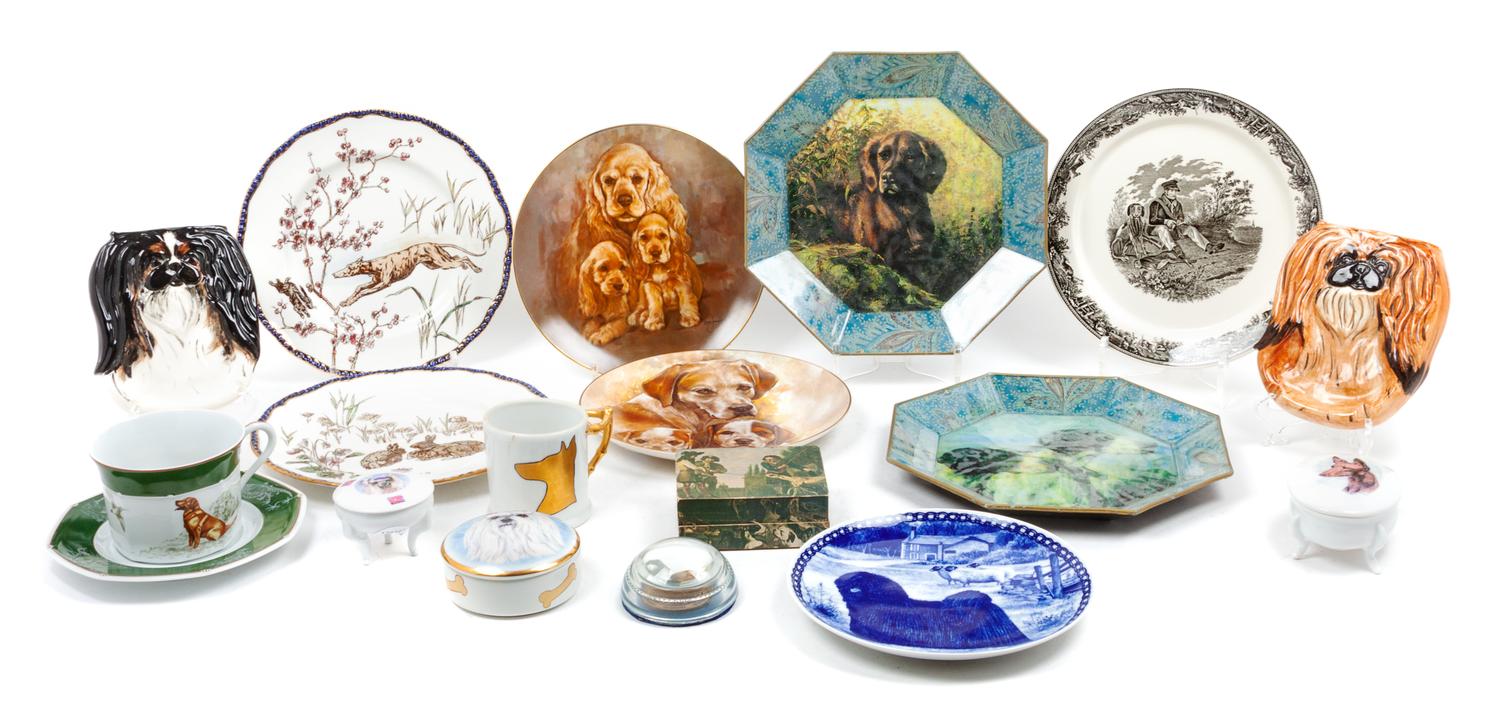 A Group of Eighteen Articles depicting Various Dog Breeds Diameter of largest 10 inches.