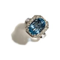 AQUAMARINE, DIAMOND, AND WHITE GOLD RING