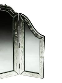 A Venetian Style Etched Glass Trifold Vanity Mirror