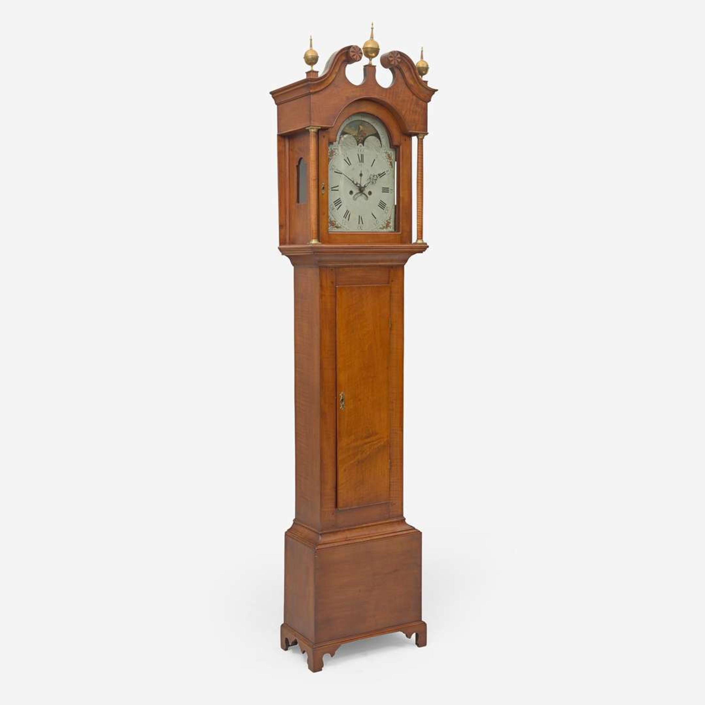 A Federal carved maple tall case clock Works signed Timothy Chandler (1762-1848), Concord, NH, the case attributed to David Young, Hopkinton, NH, circa 1800