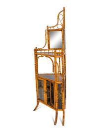 An Edwardian Chinoiserie Decorated Bamboo Corner Cabinet