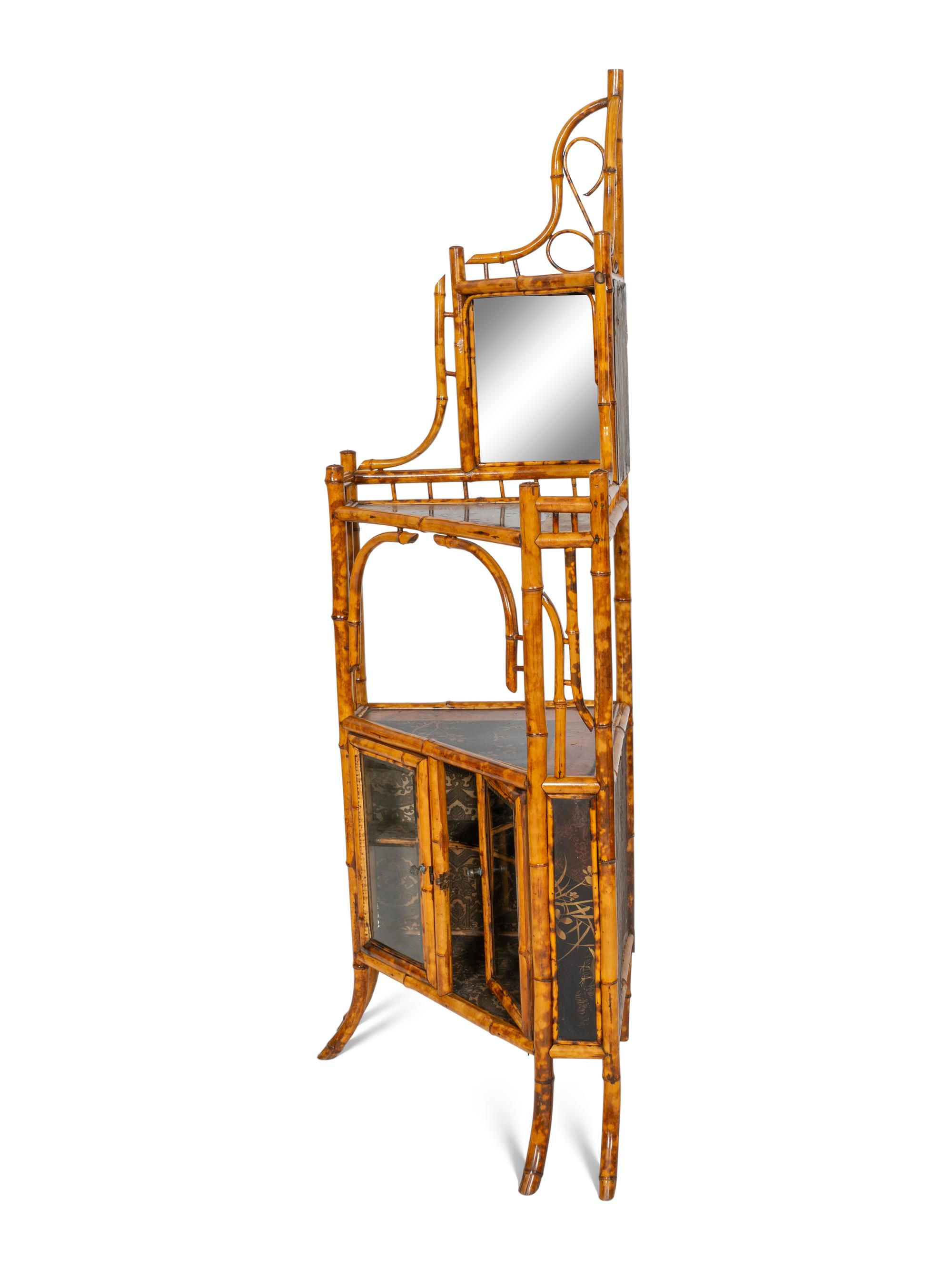An Edwardian Chinoiserie Decorated Bamboo Corner Cabinet