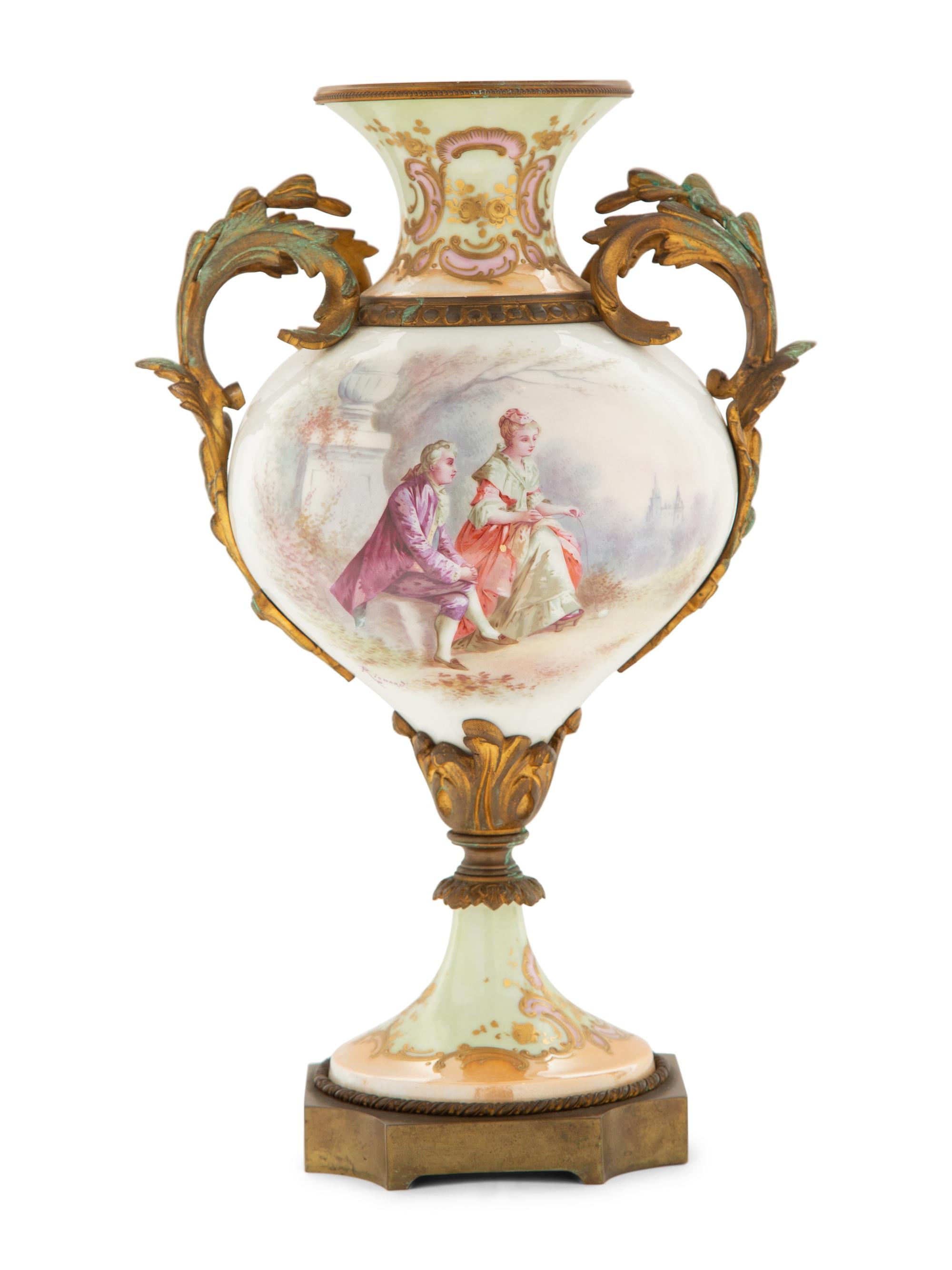 A Gilt Bronze Mounted Sèvres Style Porcelain Urn