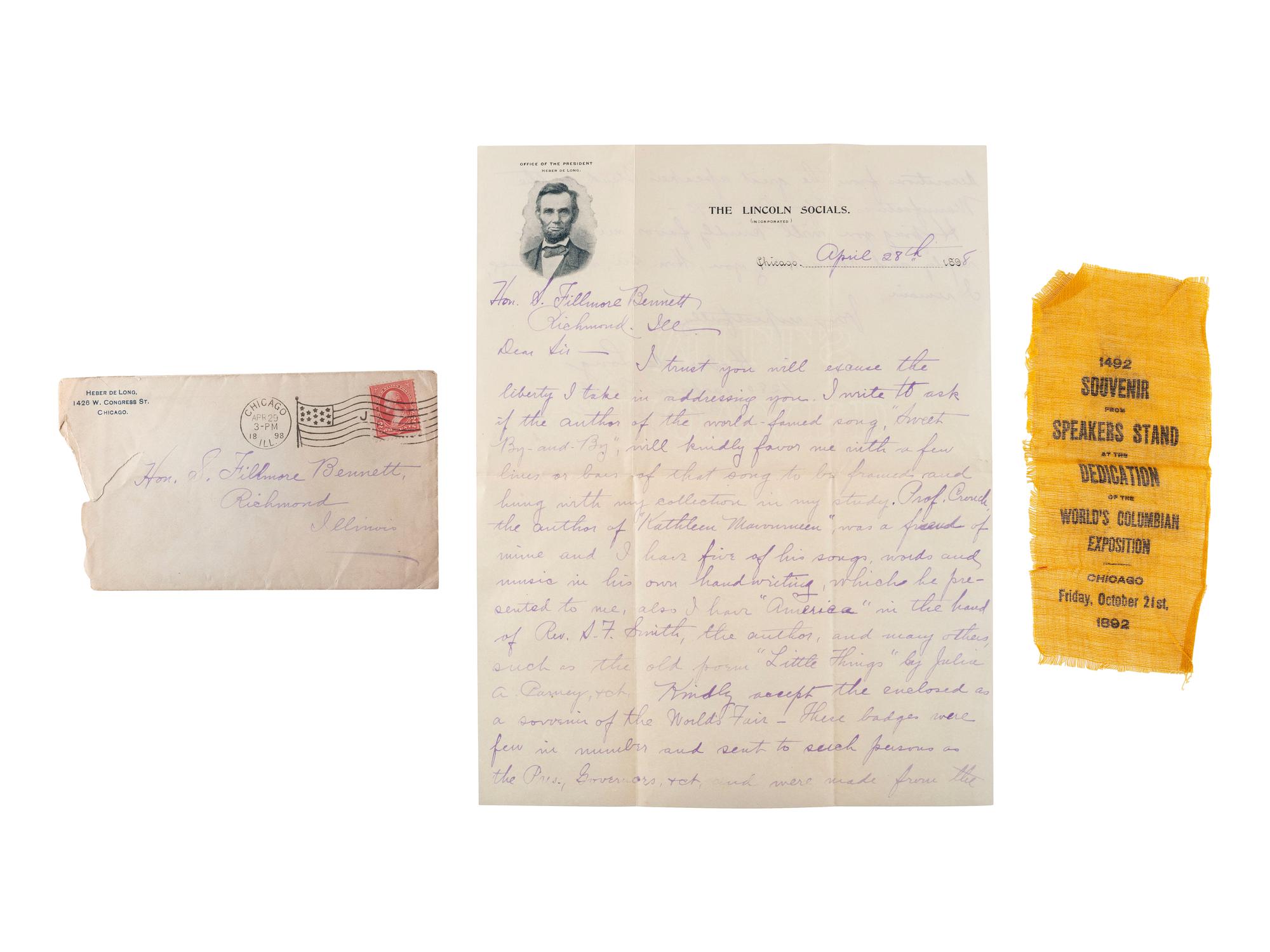 [WORLD'S FAIR]. Ephemera related to the World's Columbian Exposition highlighted by a Bird's-Eye View of the World's Columbian Exposition, Chicago, 1893 , featuring the world's first Ferris Wheel.