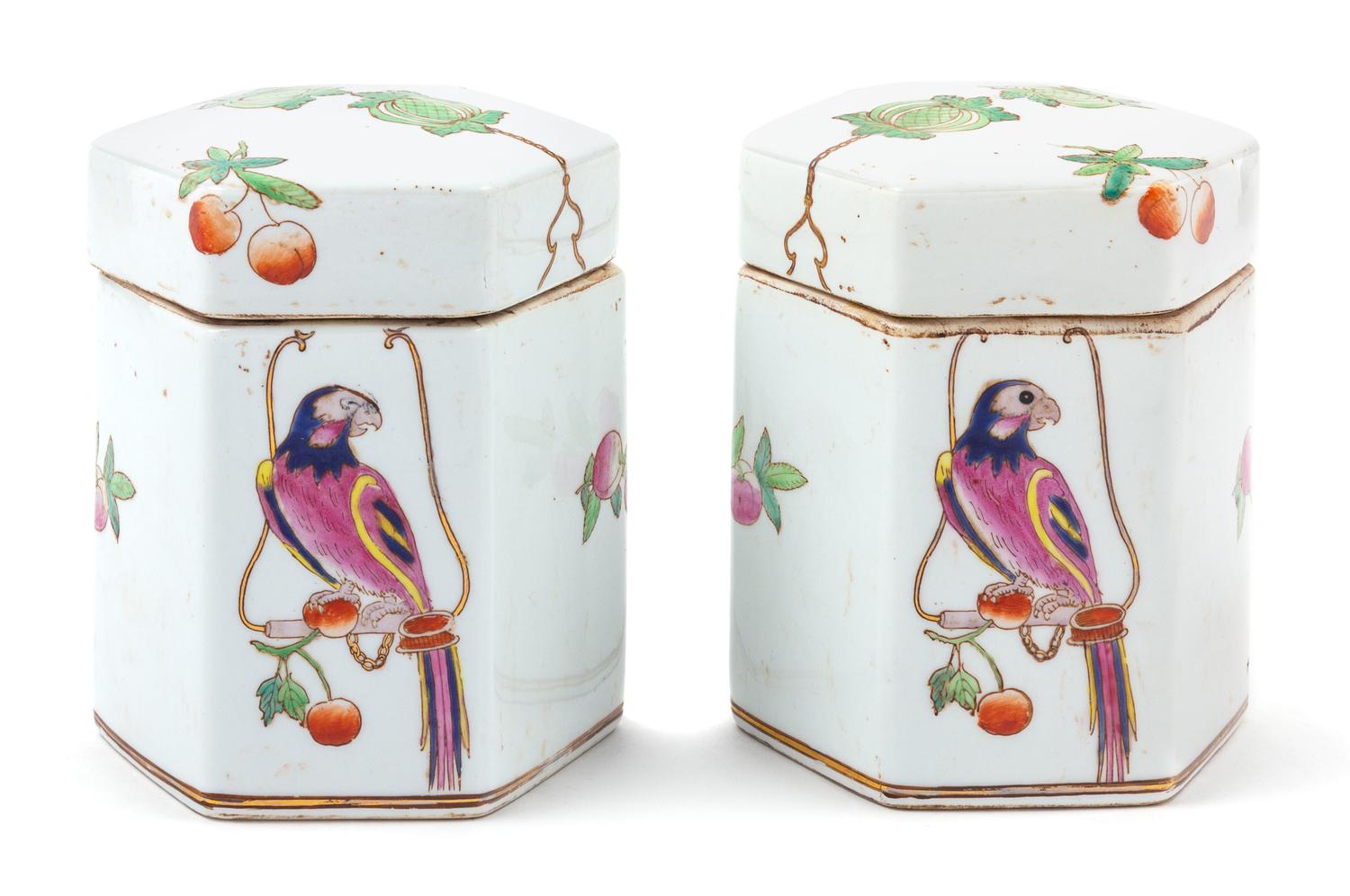 A Pair of Chinese Export Famille Rose Porcelain Covered Jars