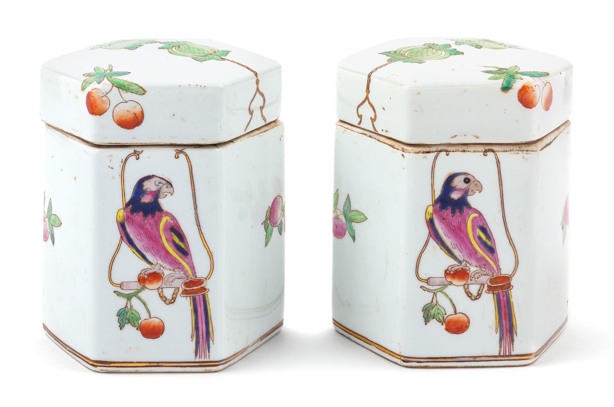 A Pair of Chinese Export Famille Rose Porcelain Covered Jars