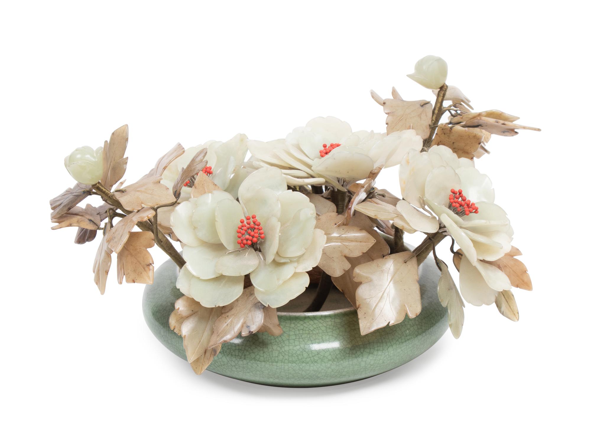 A Chinese Carved Hardstone Floral Arrangement — 20TH CENTURY