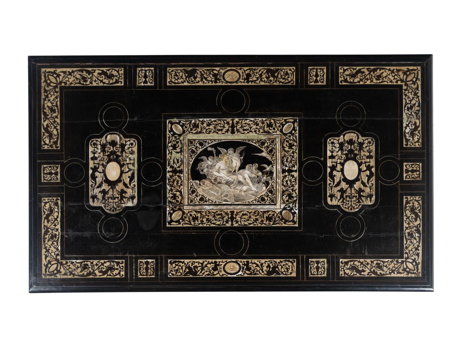 A North Italian Bone-Inlaid Ebonized Library Table