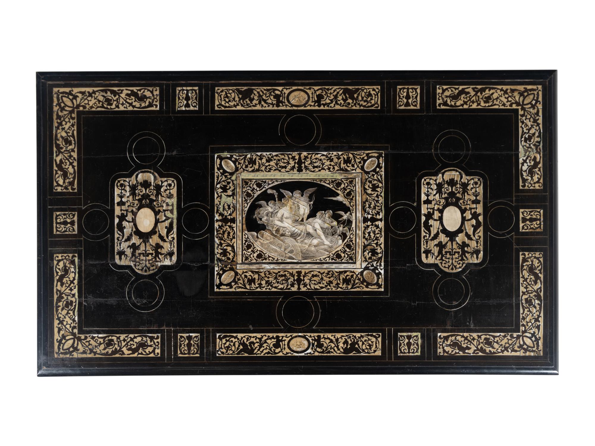 A North Italian Bone-Inlaid Ebonized Library Table