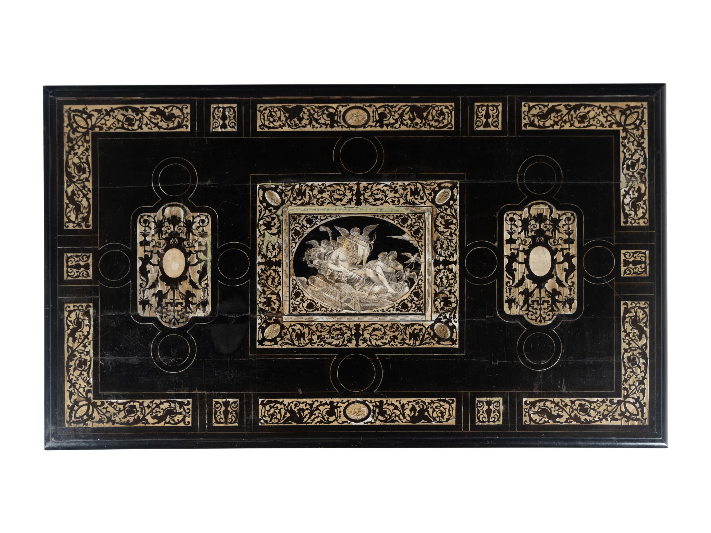 A North Italian Bone-Inlaid Ebonized Library Table