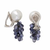 Mish, Iolite, Cultured Pearl, and White Gold Earrings