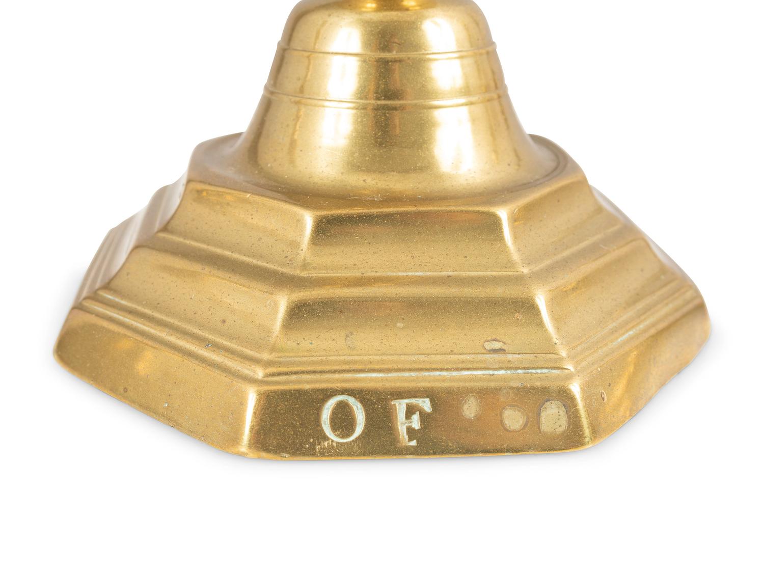 A Matched Pair of French Brass Octagonal Candlesticks