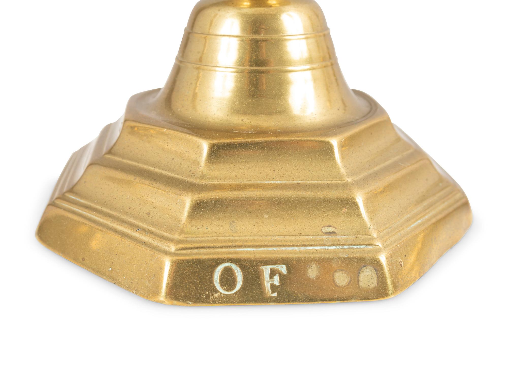 A Matched Pair of French Brass Octagonal Candlesticks
