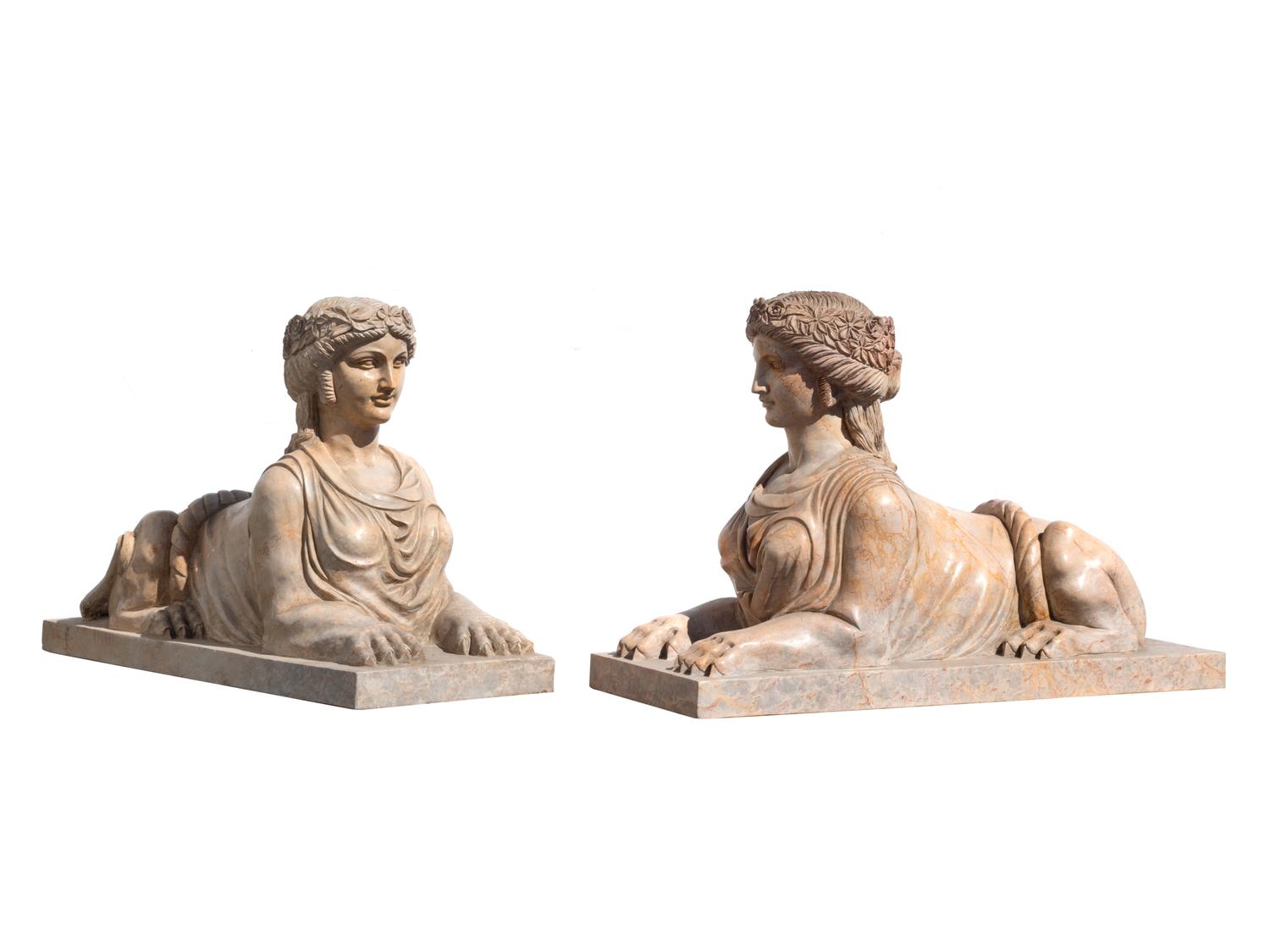 A Pair of Marble Models of Sphinxes