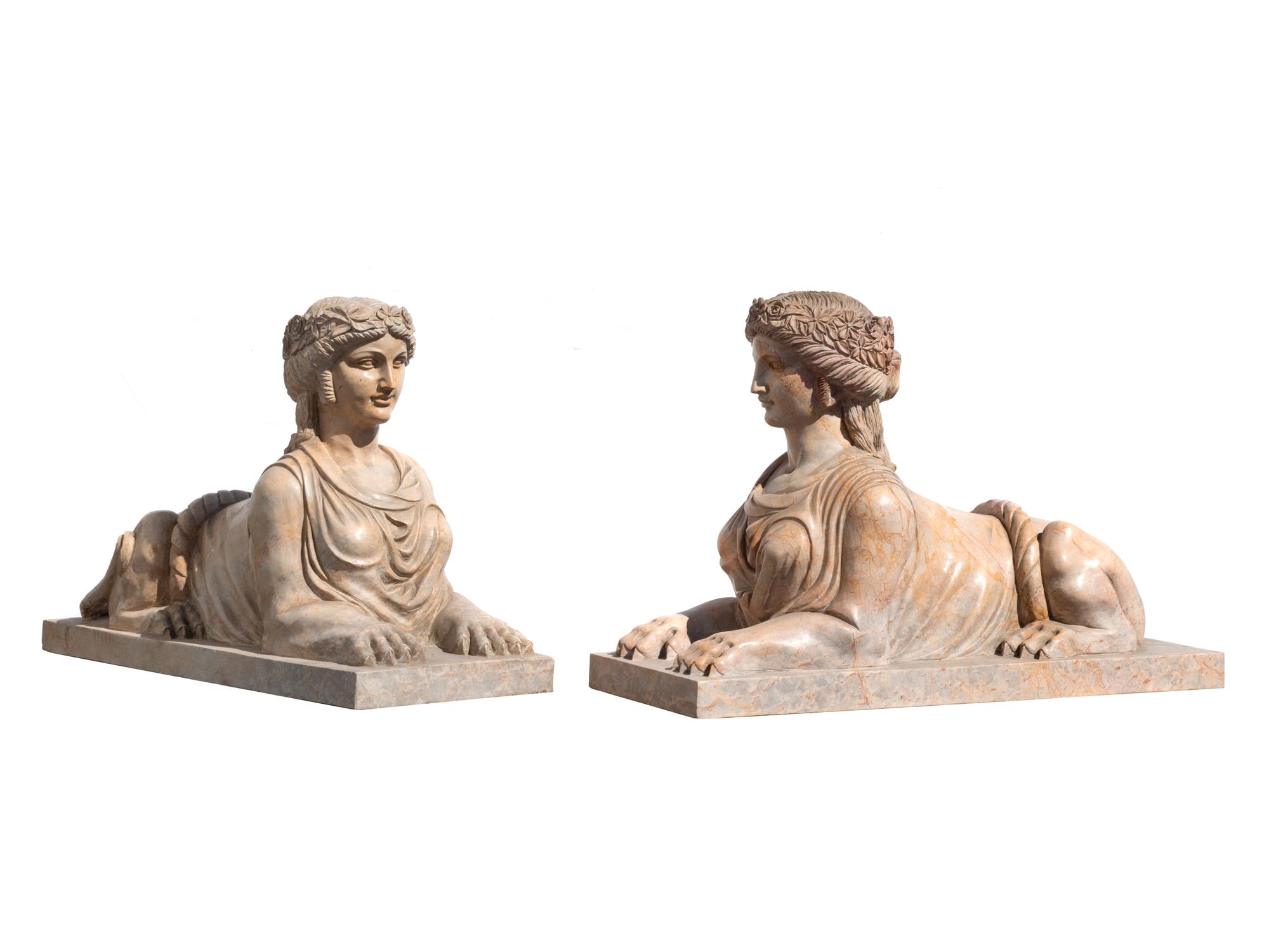 A Pair of Marble Models of Sphinxes
